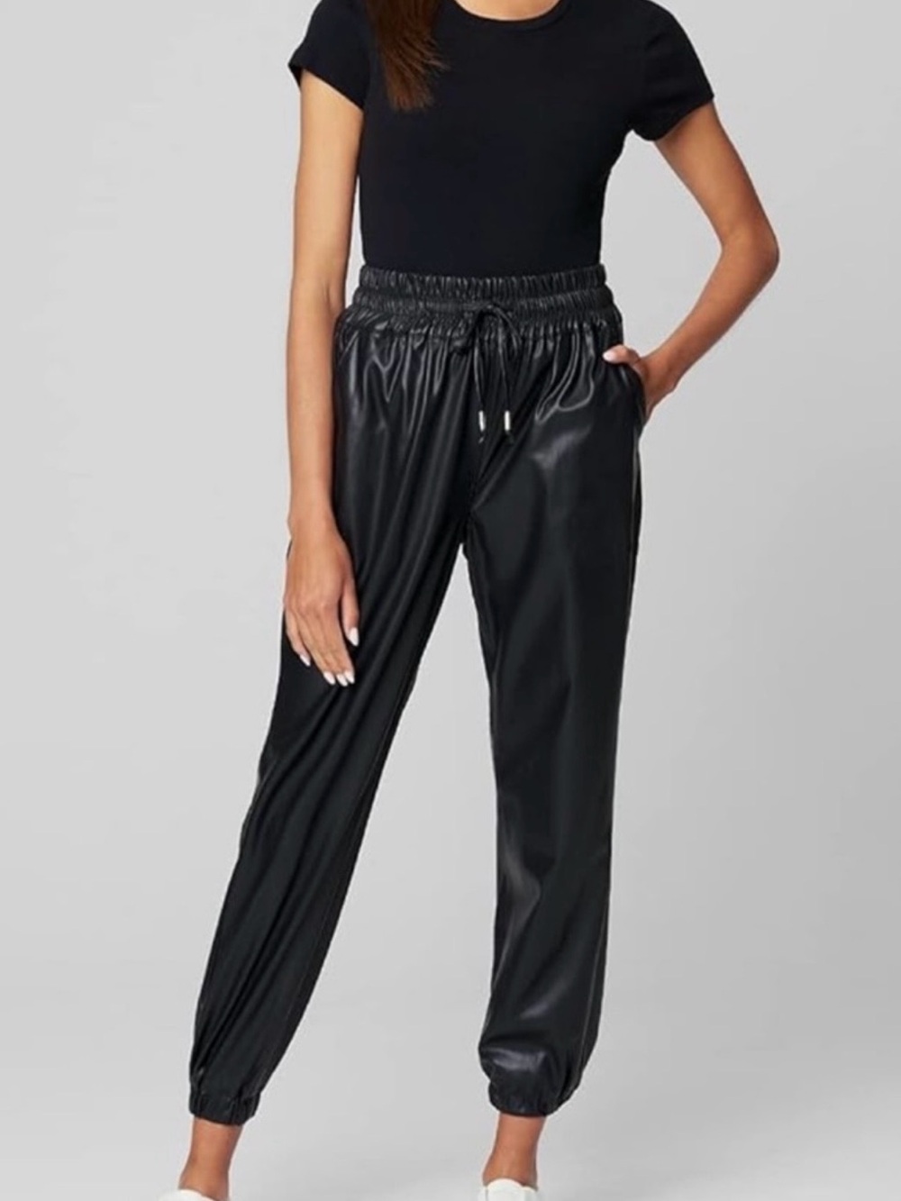 Blank NYC- Black Vegan Leather Jogger Pants - Women